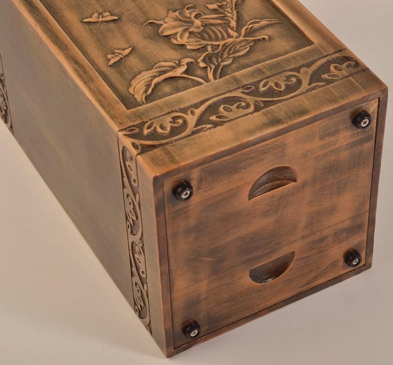 engmvwod Handmade Wooden Engraved Urn for Human Ashes Adult Male Female Satin Bag Cremation urns Box (Butterfly(250lbs)) - Image 4